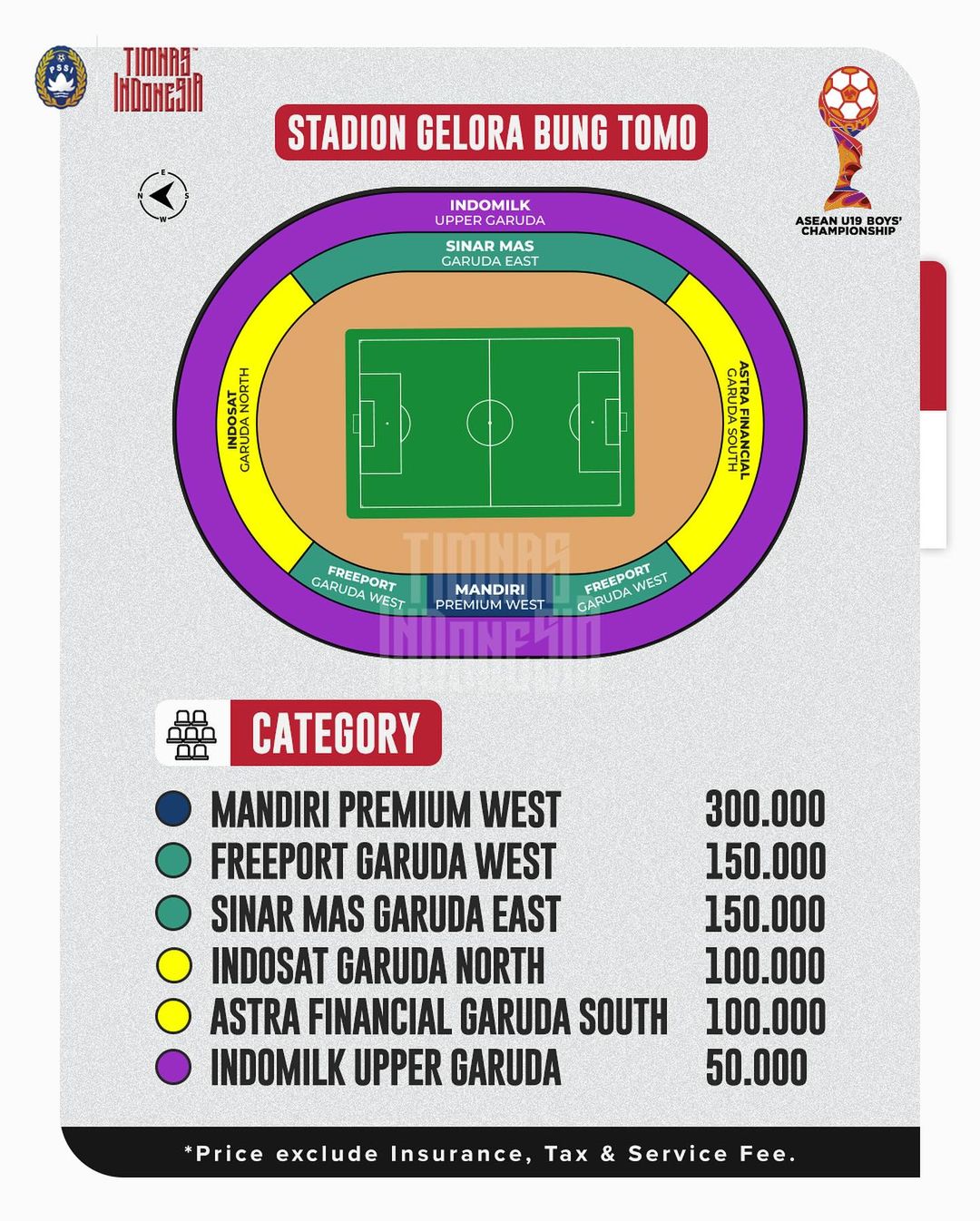 Seat Plan dan Harga Tiket Pertandingan Timnas Indonesia vs Malaysia Piala AFF U19 2024